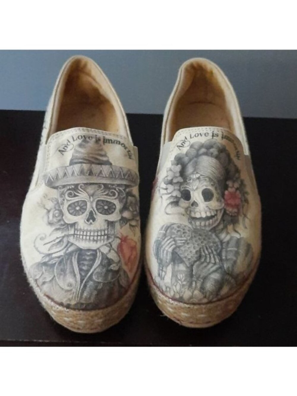 Goby Sugar Skull Print Death is Not the End of Love Canvas  Loafers Size 5.5